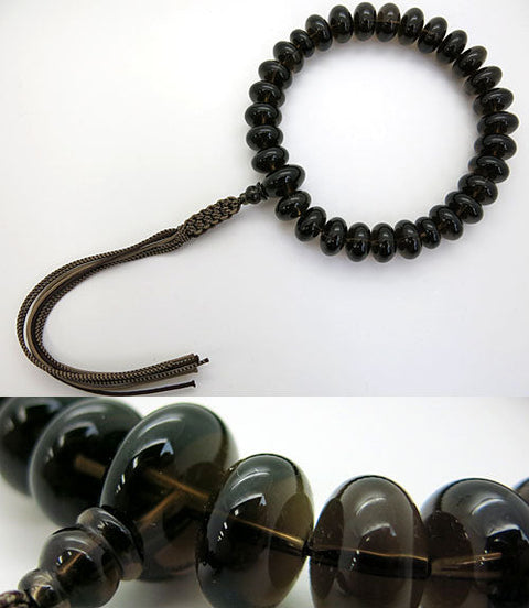 Men's prayer beads, brown crystal, 28 beads, flat beads, matching tailoring, string tassel