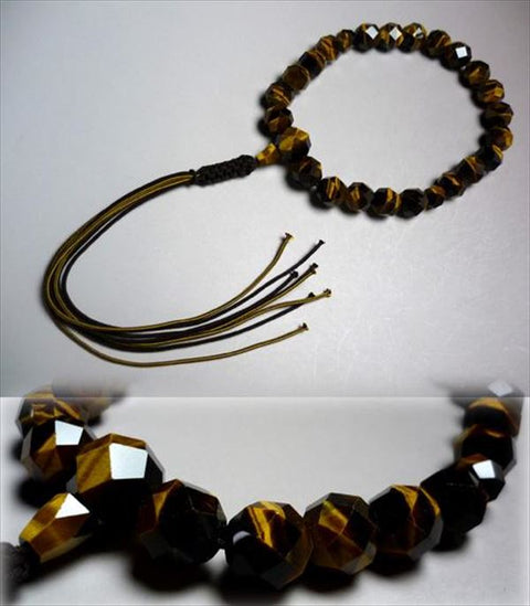 Tiger Eye Stone Cut 22 Beads One-handed Cord Tassel Limited to 5 pieces