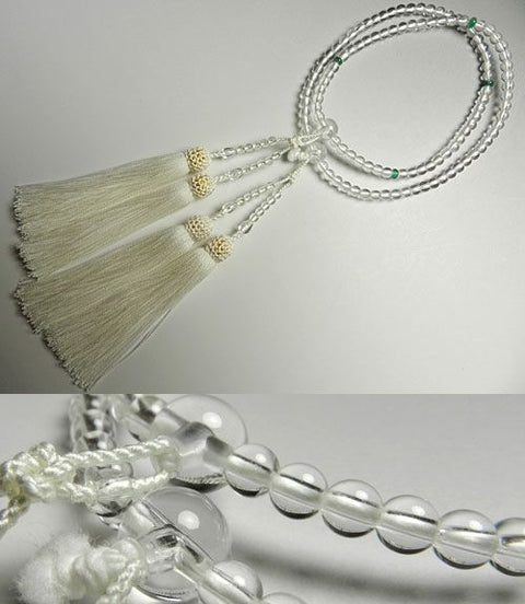 Women's prayer beads, 5mm crystal beads, emerald finish, double layer (compatible with eight sects), white tassels