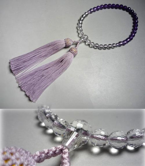 Women's Prayer Beads, 108 Faceted Purple Crystal Gradient, Lilac Tassel