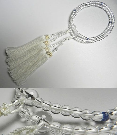 Women's prayer beads, 5mm crystal beads, sapphire finish, double layer (compatible with all eight sects), white tassel