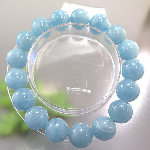 Aquamarine 12mm beads bracelet straight limited edition