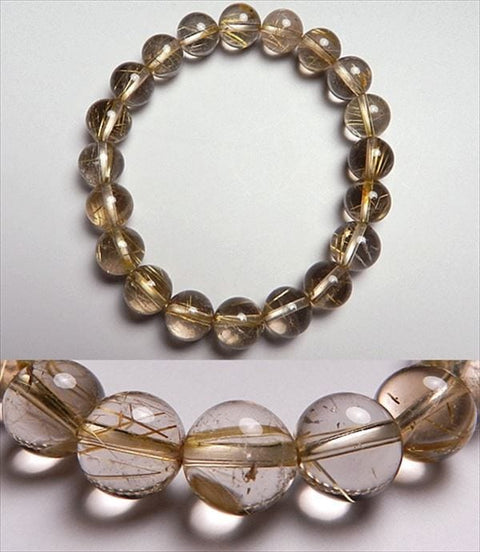 Rutile (gold-lined quartz crystal) 10mm beads, straight bracelet