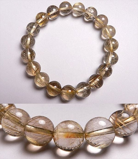 Rutile (gold-lined quartz crystal) 10mm beads, straight bracelet