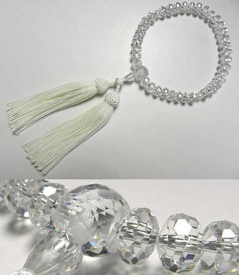 Women's Prayer Beads, Zirconia, Orange Ball Cut Glass, White Tassel