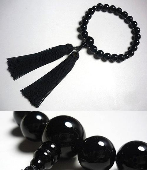 Men's prayer beads, black onyx, black tassels