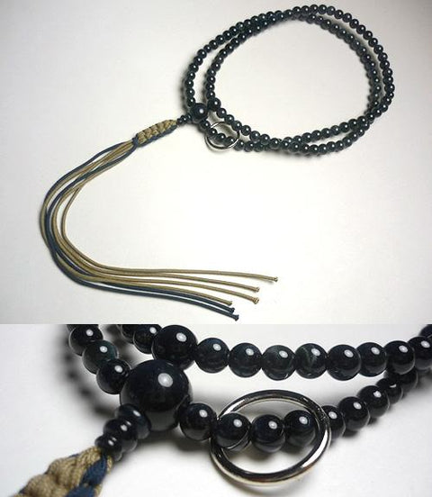 Men's prayer beads, blue tiger eye stone, Soto sect, 100cm, light brown, iron tassel