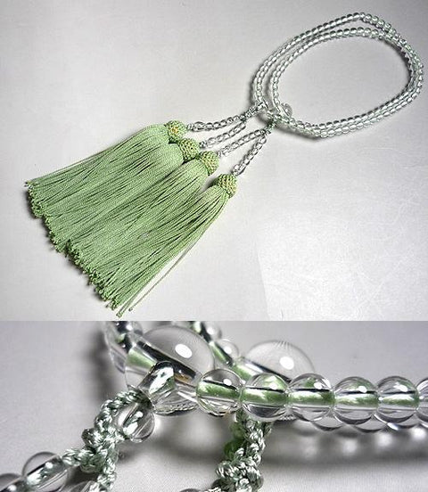 Women's Prayer Beads, Crystal, Round Beads, Double Layer, Matcha Tassel
