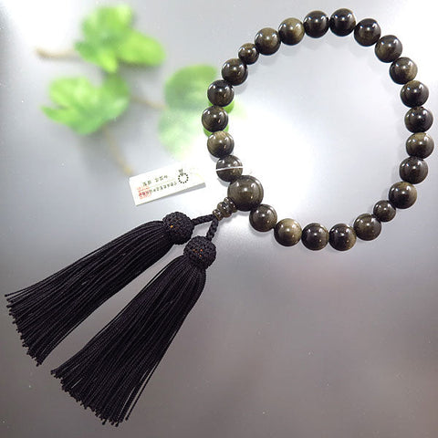 Men's prayer beads, obsidian, 22 beads, with matching tassel