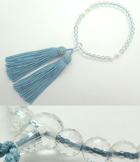 Women's prayer beads, 108 faceted crystal, freshwater pearls, 4-piece set, wasuregusa tassel