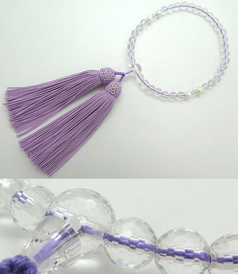 Women's prayer beads, 108 faceted crystal, 4 freshwater pearls, wisteria tassel