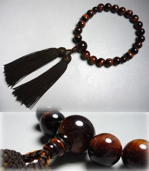 Men's prayer beads, red tiger's eye stone, 22 beads, pure silk tassel