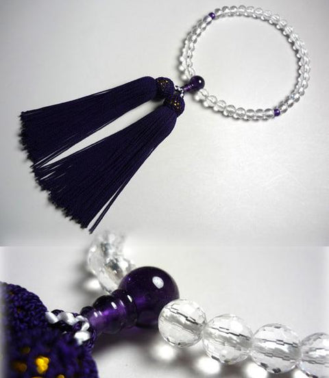Women's prayer beads, 108 faceted crystal, amethyst finish