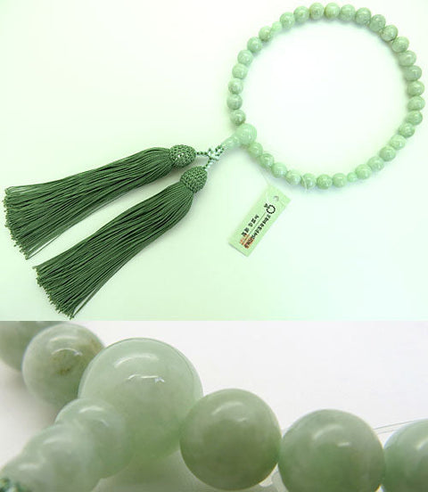 Women's Buddhist rosary, Burmese jade, 8mm beads, made by Wakatakebo