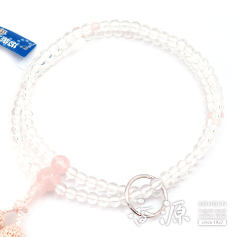 Women's rosary, crystal, 8 inches, Soto Zen, rose quartz finish