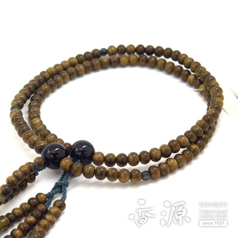 Men's rosary, green sandalwood, 100cm, Nichiren sect, blue tiger's eye stone finish