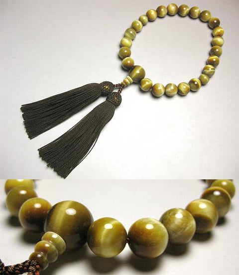 Men's prayer beads, tiger's eye stone, silk tassel