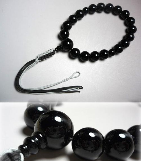 Men's prayer beads, 18 black onyx beads, pure silk tassel