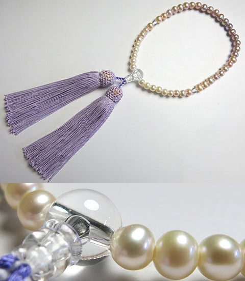Women's prayer beads, freshwater pearls, potato-shaped, gradation, crystal finish, wisteria tassel