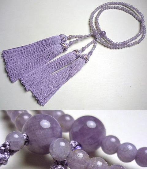 Women's Prayer Beads, Light Amethyst, Fujiun Stone, Double Layer, Eight Sects, Fuji Tassel
