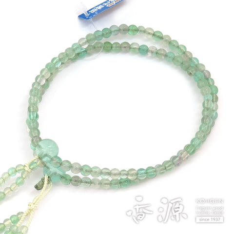 Women's Rosary, Green Fluorite, Nichiren Sect, 8-size Flower, Co-made, Limited Edition