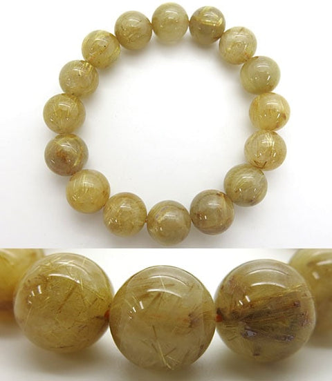 Premium rutile 13.5mm beads bracelet straight [rutile crystal] [gold wire crystal] [power stone]