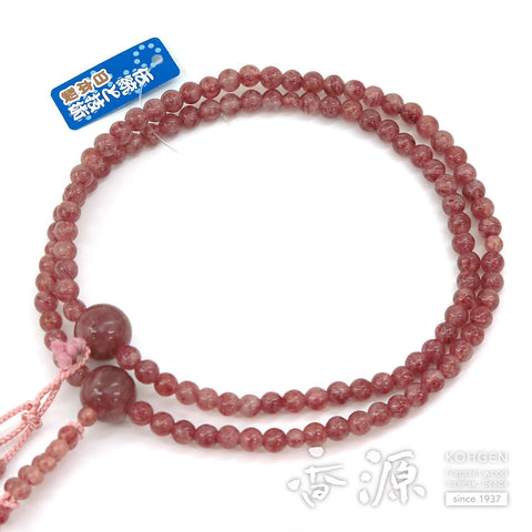 Women's Prayer Beads Strawberry Quartz Nichiren Sect 8 Size Flowers
