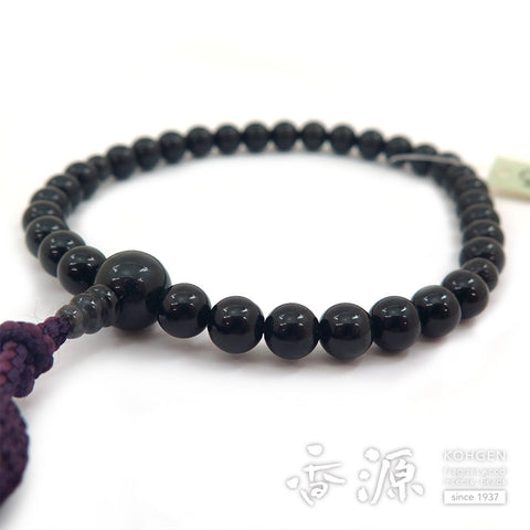 Women's prayer beads, black Burmese jade, 8mm beads, matching finish, purple tassel, limited edition