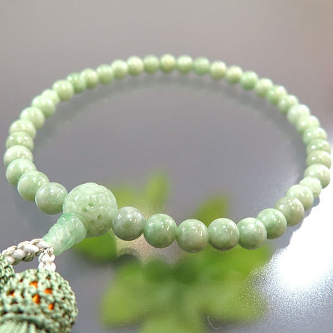 Women's Buddhist Beads, Burmese Jade, 7mm Beads, Flower Carving