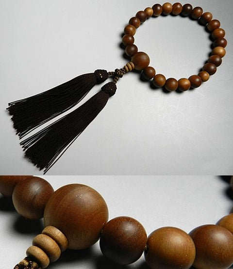 Men's prayer beads, Indian sandalwood, 22 beads, made with brown tassel