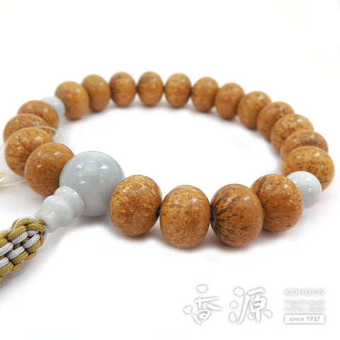Men's prayer beads, 20 beads, made from Indian Bodhi tree and Burmese jade, limited edition
