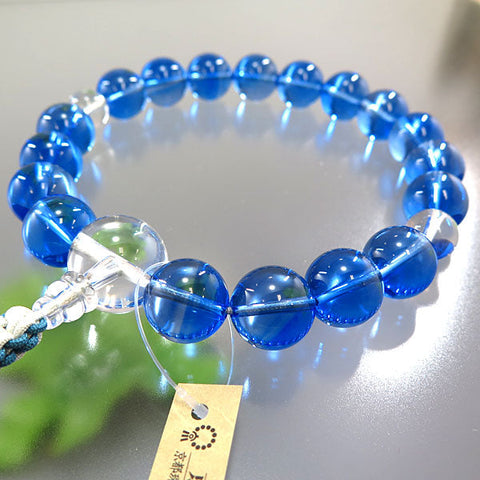 Men's prayer beads, blue quartz, 18 beads, crystal finish, string tassel