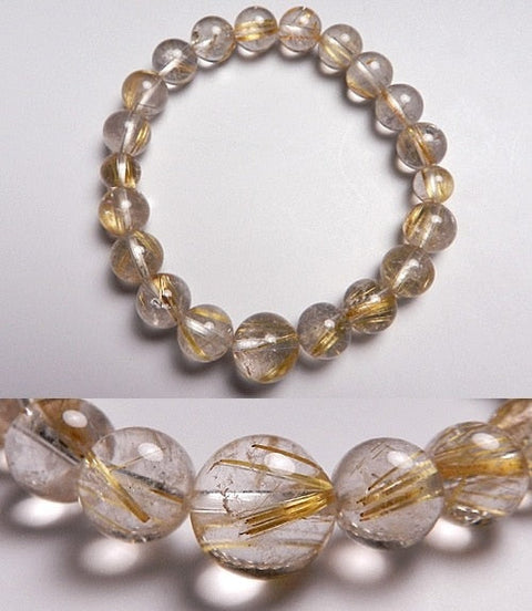 Rutile (crystal with gold wire) 10mm beads bracelet