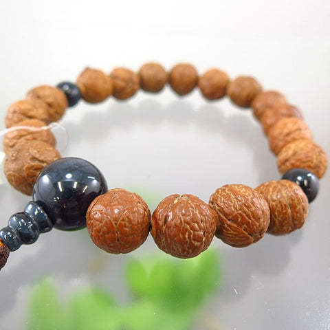 Prayer beads for men, Buddha's eye linden tree, 18 beads, blue tiger's eye stone finish