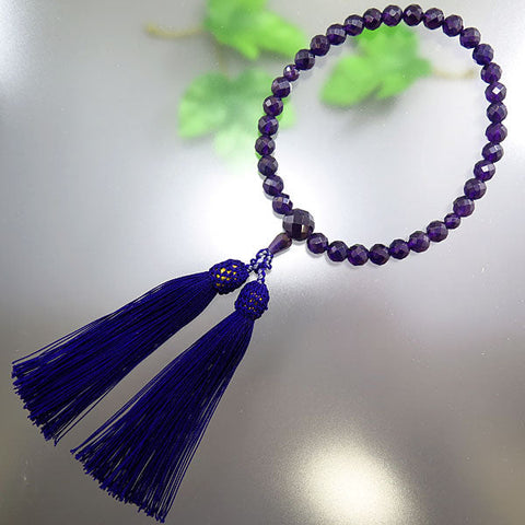 Women's prayer beads, amethyst, 8mm beads, cut, matching, purple tassel