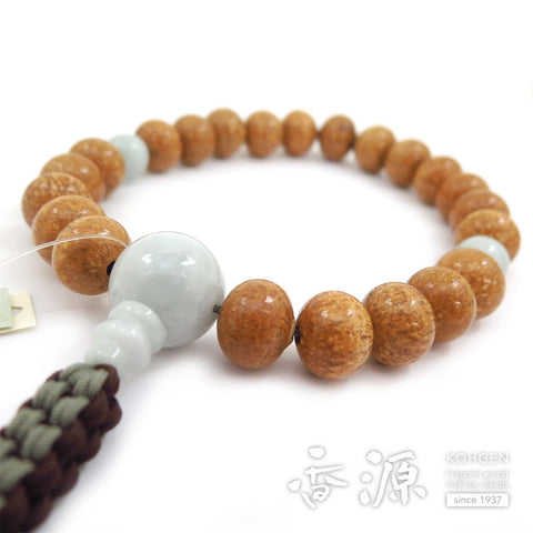 Men's prayer beads, 22 beads, made from Indian Bodhi tree and Burmese jade, limited edition