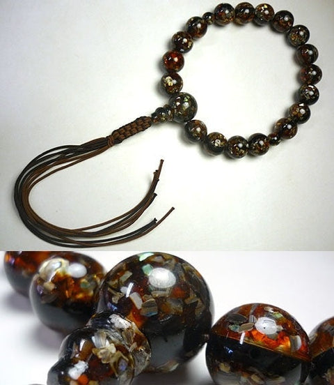 Men's prayer beads, recycled mother-of-pearl and amber, made to order