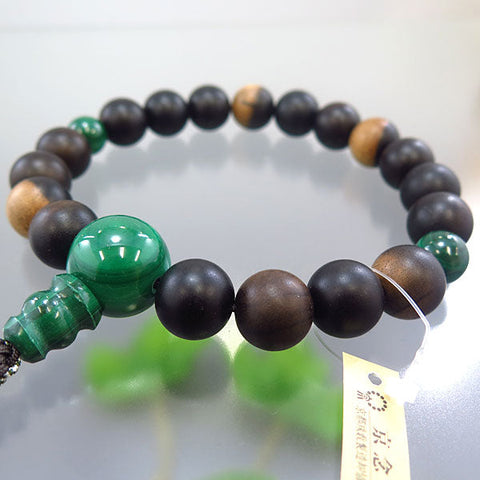 Men's prayer beads, black persimmon, 18 beads, malachite finish, limited edition
