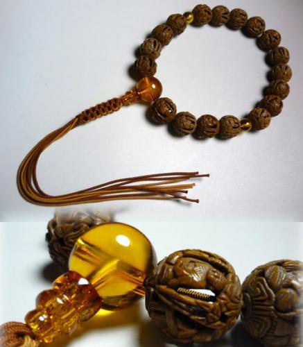 Men's prayer beads, Four Great Arhat carvings, Russian amber, limited edition