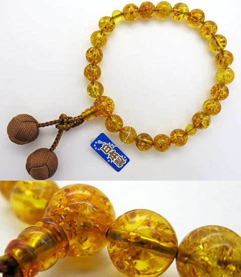 Men's rosary, natural amber with glitter, 22 beads, standard finish, tassel