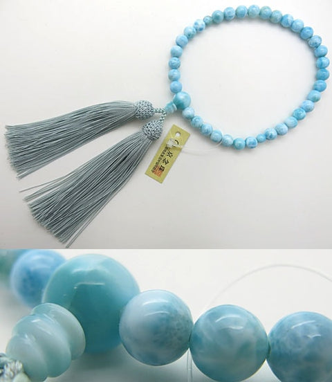 Women's prayer beads, highest quality Larimar (Blue Pectolite), 7mm beads, same finish, certificate of authenticity included