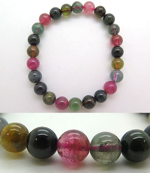 Highest quality mixed tourmaline 8mm beads straight bracelet, limited to 1 item, free shipping