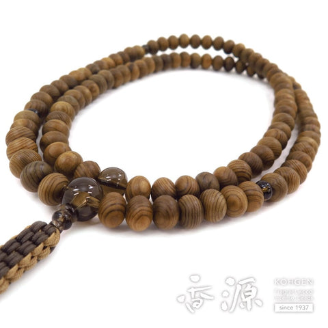 Men's prayer beads, Jindai cedar, 13.7cm, Rinzai sect, mandarin beads, brown quartz finish