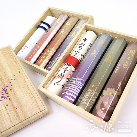 Gyokushodo gift, Kaori no Sho series, 6 fragrances set, paulownia box, incense stand included