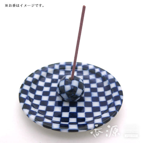 Incense stand and plate set, Mino Ware, checked pattern