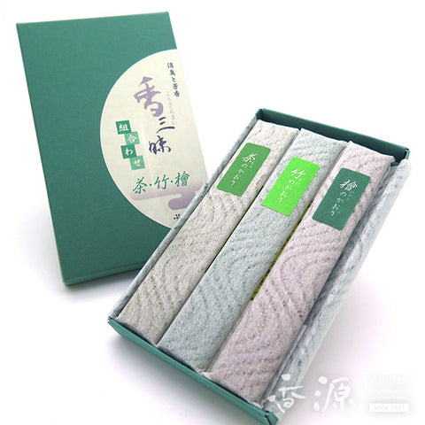 Kunjudo Incense Sticks, Kozanmai Assortment (Green Tea, Bamboo and Hinoki Cypress)