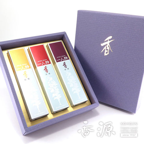 Seikado Incense Sticks, Hitori-Shizuka, 3 Types Incense Set
