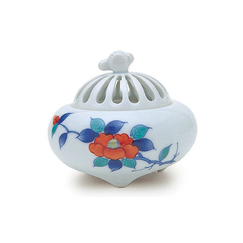Arita Ware Incense Burner, Some-nishiki camellia pattern, turnip shape