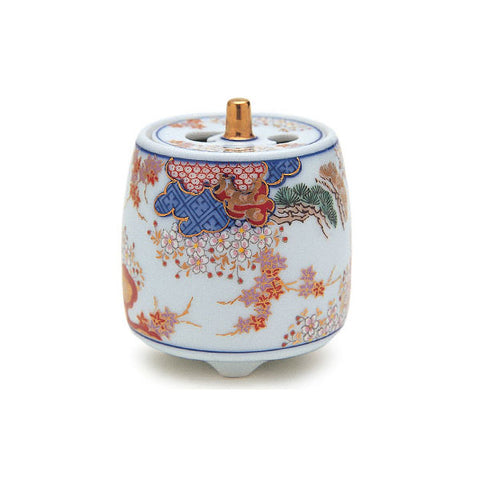 Arita Ware Incense Burner – Spring & Autumn Motif (Cylindrical Form)