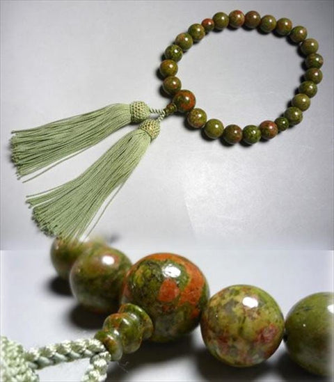 Men's Prayer Beads, Unakite, 22 Beads, Pure Silk Tassel